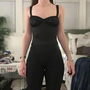 WeWoreWhat Black Satin Bodysuit